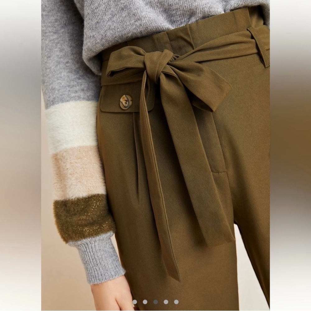 NWT Anthropologie Mariela Poplin Wide Leg Paper Bag Pants - Moss Size Large - Picture 12 of 12